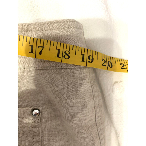 INC Women's Linen Pants Size 16 Brown Roll Tab Drawstring Zip Coastal Resort - Picture 3 of 9